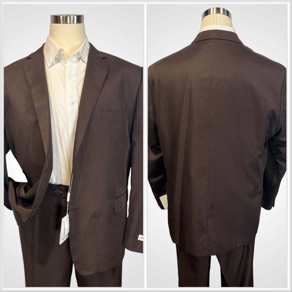 New Braveman 52R 45x36 Unhemmed Solid Cigar Brown Classic 2-Piece Suit NWT - Picture 2 of 16